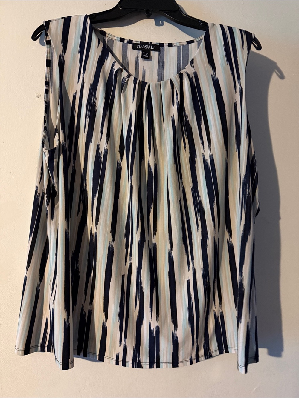 Roz & Ali Navy, Cream and Light Blue Striped Sleeveless Blouse